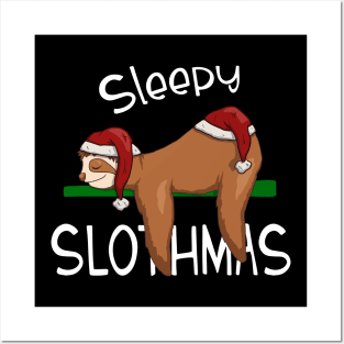 Sleepy Slothmas Funny Merry Christmas Santa Sloth Posters and Art